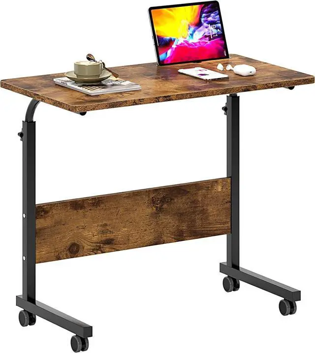 Alt view image 5 of 7 - SDHYL Mobile Stand Up Desk Adjustable Laptop Desk with Wheels, 31.5 Inch Workstation Laptop Desk Student Desk Sit Stand Desk, Mobile Ends Desk, Rustic Brown