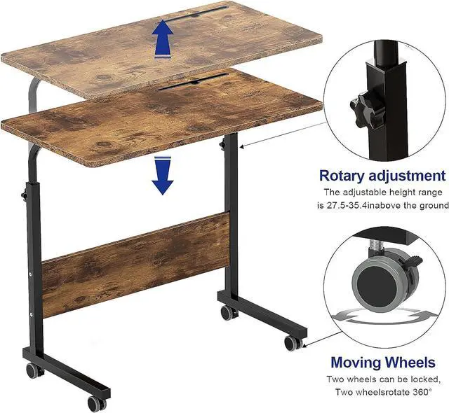 Alt view image 7 of 7 - SDHYL Mobile Stand Up Desk Adjustable Laptop Desk with Wheels, 31.5 Inch Workstation Laptop Desk Student Desk Sit Stand Desk, Mobile Ends Desk, Rustic Brown