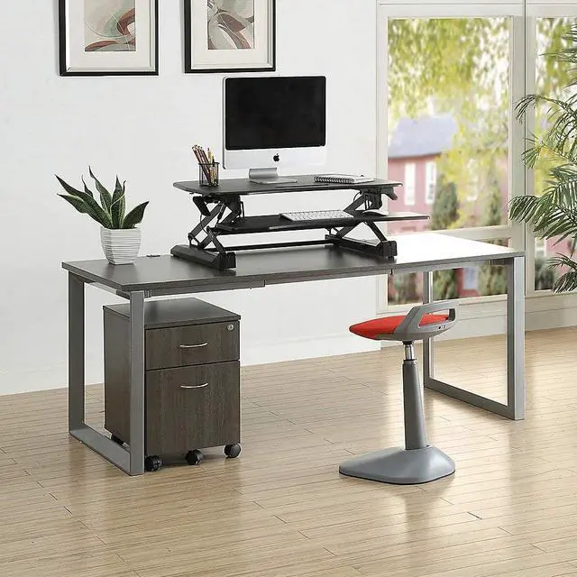Alt view image 5 of 7 - Lorell Sit-to-stand Gas Lift Desk Riser, Black 19.5 x 35.5 x 23.3