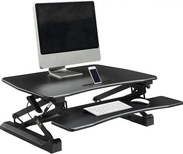 Alt view image 6 of 7 - Lorell Sit-to-stand Gas Lift Desk Riser, Black 19.5 x 35.5 x 23.3
