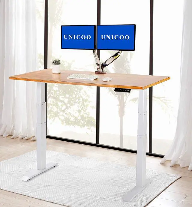Alt view image 7 of 7 - UNICOO - Electric Stand Up Desk Frame with Dual Motor, 3 Stage Up Lifting Legs, Rise UP Electric Adjustable Height and Width Standing Desk Frame with 4 Memory Keypad (Dual Motor Frame - White)
