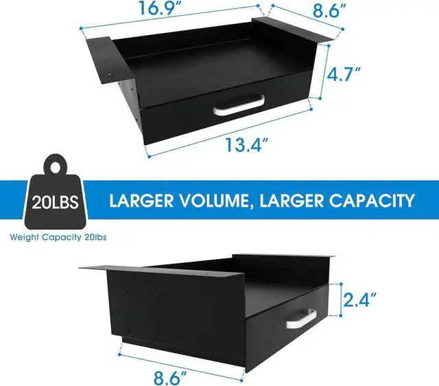 Alt view image 3 of 7 - GOME Under Desk Drawer Storage with Laptop/Book/Folders Shelf, Double Layer Easy Slide-Out Undermount Drawer Organizer with Ball Sliding Track for Home Office Sit-Stand Workstation