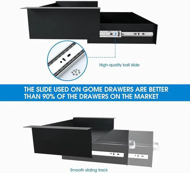 Alt view image 4 of 7 - GOME Under Desk Drawer Storage with Laptop/Book/Folders Shelf, Double Layer Easy Slide-Out Undermount Drawer Organizer with Ball Sliding Track for Home Office Sit-Stand Workstation
