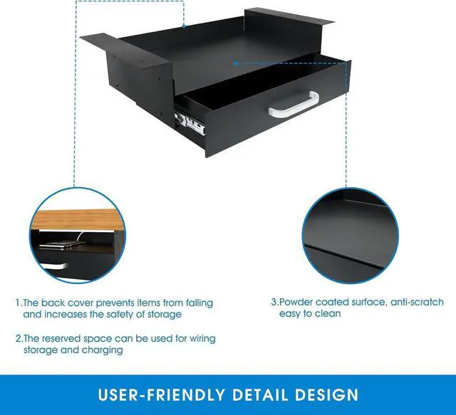 Alt view image 5 of 7 - GOME Under Desk Drawer Storage with Laptop/Book/Folders Shelf, Double Layer Easy Slide-Out Undermount Drawer Organizer with Ball Sliding Track for Home Office Sit-Stand Workstation