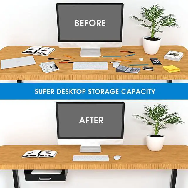 Alt view image 6 of 7 - GOME Under Desk Drawer Storage with Laptop/Book/Folders Shelf, Double Layer Easy Slide-Out Undermount Drawer Organizer with Ball Sliding Track for Home Office Sit-Stand Workstation