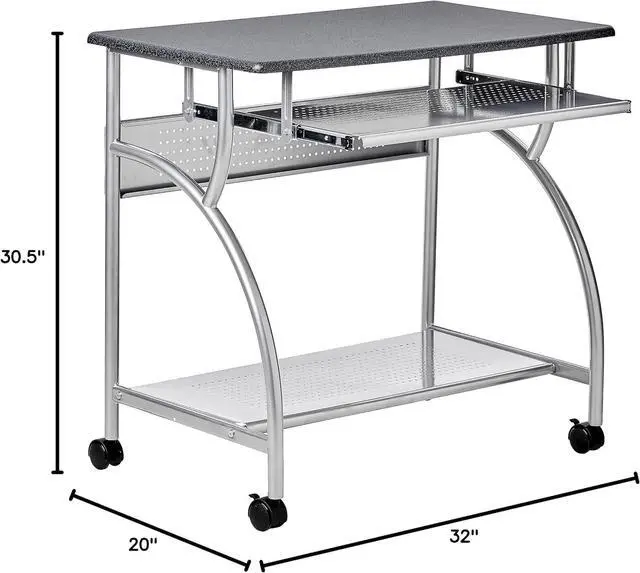Alt view image 3 of 7 - Safco Products 947ANT Mobile Rolling Workstation - Anthricite Metallic Gray, Heavy-Duty Steel Frame, Take Anywhere Caster Wheels, Computer Desk with Keyboard Tray, Portable Home Office Desk, Gray