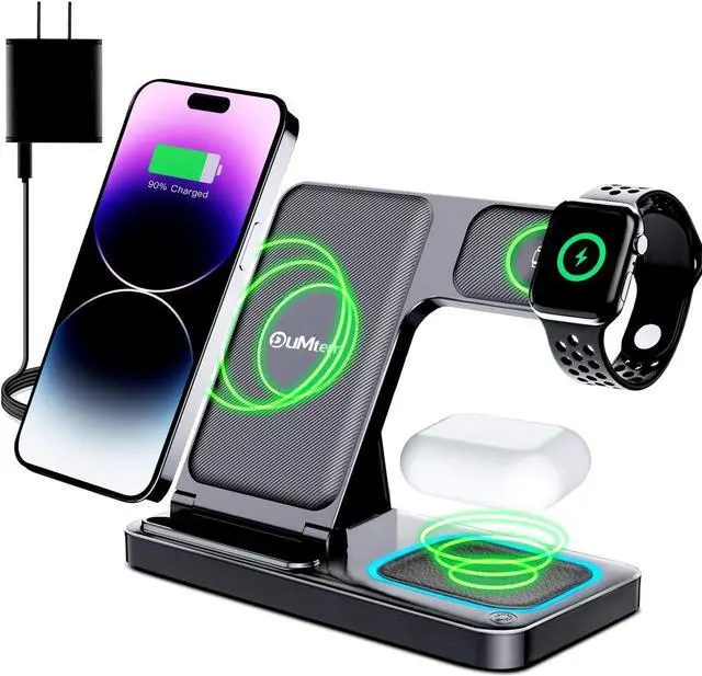 Main image of 3 in 1 Wireless Charger For iPhone 15/14/13/12/11/Pro/Max/XS, Wireless Charging Station for apple devices, Charging Stand for Apple watch Ultra 2/9/8/SE/7/6/5/4/3/2, for AirPods 3/2/Pro(Black)