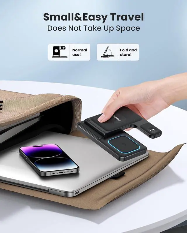 Alt view image 5 of 7 - DUMTERR 3 in 1 Wireless Charger for iPhone 16/15/14/13/12,Wireless Charging Station for Apple Devices, Charging Stand for Apple Watch Series 10, for AirPods 4 (Black)