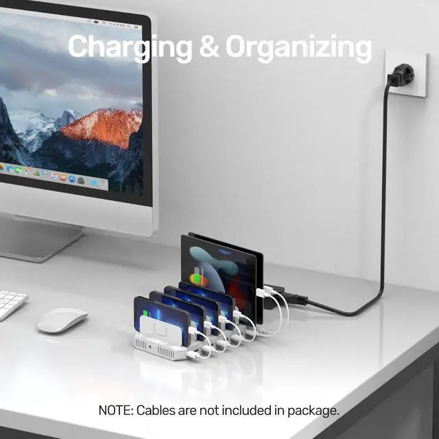 Alt view image 5 of 7 - Unitek Multi Charging Station, 10-Port USB Charger for Multiple Device with SmartIC Tech and Adjustable Dividers, Organizer Stand Compatible with iPad, Tablet, Kindle, iPhone