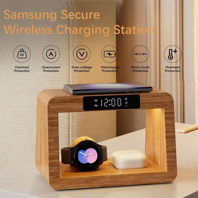 Alt view image 3 of 7 - Wireless Charger for Samsung Charging Station, Galaxy Wireless Charging Station Fast, Wireless Charging Docking Station for Samsung, for Samsung|Android Phone|Watch with Clock|Night Light