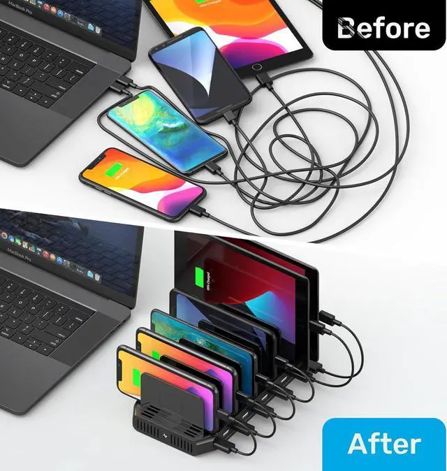 Alt view image 4 of 7 - Unitek USB Charging Station, 10 USB Fast Ports Charge Docking Station and Adjustable Dividers, Multi Device Charger Organizer Compatible with iPad, iPhone, Tablet and Cell Phone