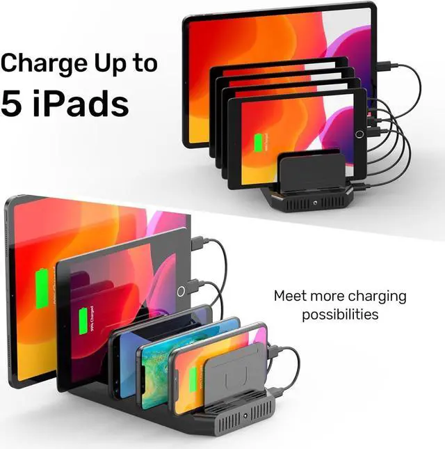 Alt view image 5 of 7 - Unitek USB Charging Station, 10 USB Fast Ports Charge Docking Station and Adjustable Dividers, Multi Device Charger Organizer Compatible with iPad, iPhone, Tablet and Cell Phone