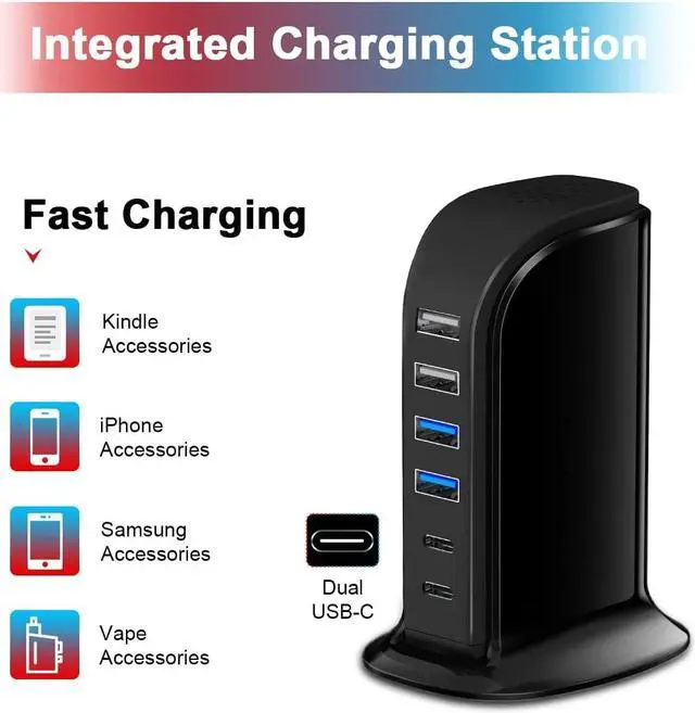 Alt view image 2 of 7 - USB C Charger Block Chargers for Multiple Devices Dual Type C 45W Total 6 Ports USB Charging Station for iPhone Ipad Iwatch Desk Accessories & Workspace Organizers