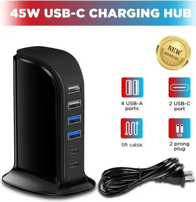 Alt view image 3 of 7 - USB C Charger Block Chargers for Multiple Devices Dual Type C 45W Total 6 Ports USB Charging Station for iPhone Ipad Iwatch Desk Accessories & Workspace Organizers