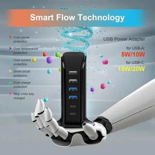 Alt view image 6 of 7 - USB C Charger Block Chargers for Multiple Devices Dual Type C 45W Total 6 Ports USB Charging Station for iPhone Ipad Iwatch Desk Accessories & Workspace Organizers