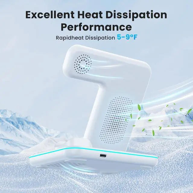 Alt view image 5 of 7 - Wireless Charger 3 in 1, 15W Fast Charging Station for Apple Watch 9/8/Ultra 2/Ultra/SE/7/6/5/4/3/2, for AirPods 3/2/1/Pro/Pro 2, for iPhone 15/14/13 /Plus/Pro/Pro Max/12/11/X/Xr/XS/8 (White)