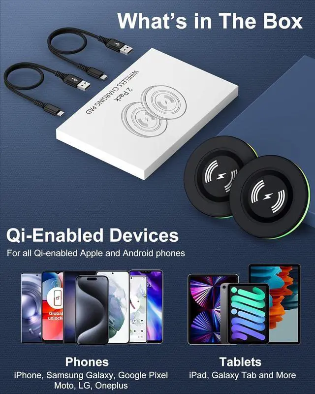 Alt view image 7 of 7 - 2Pack 15w Phone Wireless Charging Pad for Google Pixel 8 8 Pro 7 pro 7a 7 6 pro, QI Wireless Charger Station Cargador Inalambrico for Android Samsung Galaxy S24 S23 + S22 Ultra Apple iPhone 15 14 13
