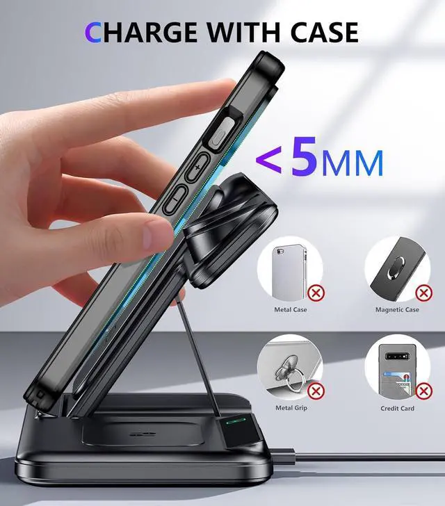 Alt view image 5 of 7 - Wireless Charger for iPhone and Samsung Multiple Devices, Portable Apple Charging Station for iPhone 15/14/13/12/11/Pro/Max/Plus, for Apple Watch Charger iWatch and Galaxy Watch, for AirPods 3/2/Pro