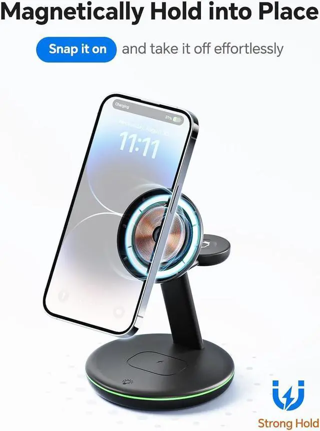 Alt view image 2 of 7 - 3 in 1 Charging Station for Apple Devices, Mag - Safe Charger Stand,15W Fast Magnetic Charger Wireless Compatible for iPhone 15 14 13 12 Pro/Max/Plus/Mini,AirPods Pro/3/2,iWatch 9/8/7/6/SE/5/4/3/2