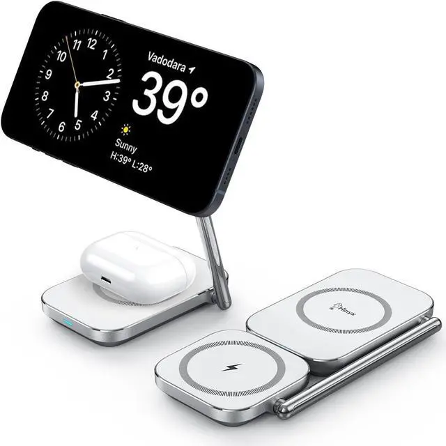 Main image of 2-in-1 Magsafe Charger Stand, Zinc Alloy Foldable Magnetic Wireless Charger, 20W Portable Fast Wireless Charging Station for iPhone 15/14/13/12 Series, AirPods 3/Pro/2