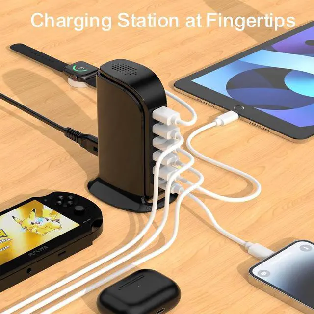 Alt view image 6 of 7 - USB Charger Block with Type C, 6-Port Chargers for Multiple Devices, USB Charging Hub with Smart IC, Charger Station Total 60W for Phone/Tablet/Gaming, Wall Charger Adapter Compact&Portable