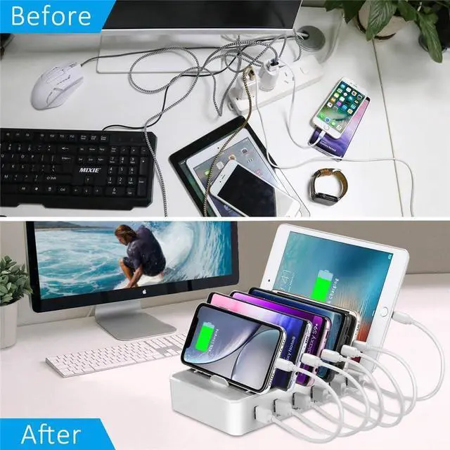 Alt view image 3 of 7 - Fast Charging Station for Multiple Devices,50W 6 USB Ports Family Charger Compatible with Apple iPhone iPad and Android Phone and Tablet