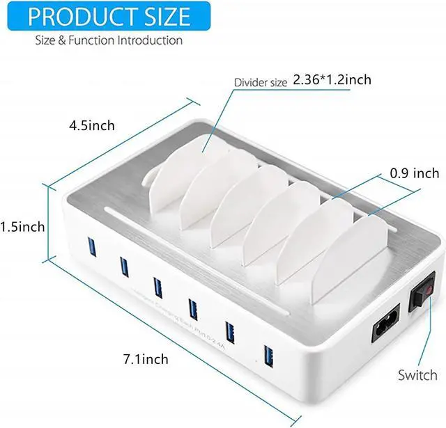 Alt view image 6 of 7 - Fast Charging Station for Multiple Devices,50W 6 USB Ports Family Charger Compatible with Apple iPhone iPad and Android Phone and Tablet