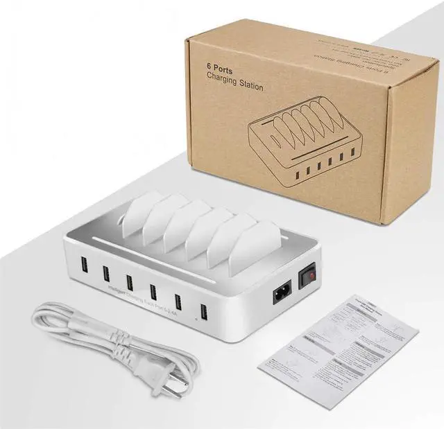 Alt view image 7 of 7 - Fast Charging Station for Multiple Devices,50W 6 USB Ports Family Charger Compatible with Apple iPhone iPad and Android Phone and Tablet