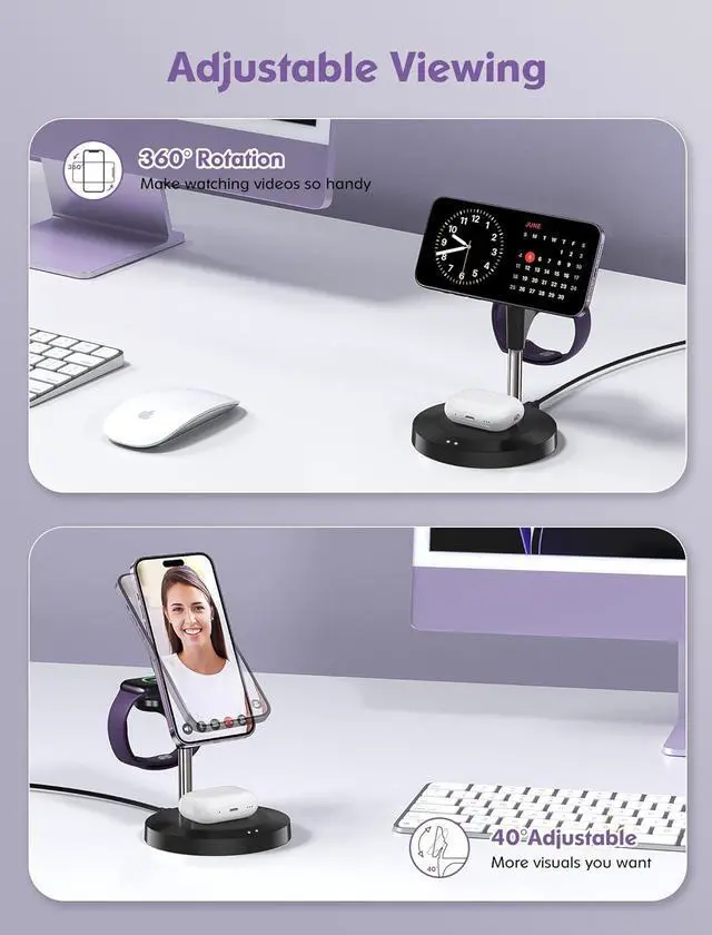 Alt view image 7 of 7 - 3 in 1 Wireless Charging Station for Multiple Devices Apple, 15W Fast Magnetic Mag-Safe Charger Stand for iPhone 16 15 14 13 12 Pro Max Plus Mini Apple Watch AirPods Pro 4 3 2, Black