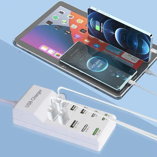 Alt view image 2 of 7 - USB Charger,100W USB Charging Station with 10-Port(6 USB-A Port&2 USB-C Port&2 PD20W) Compatible with iPhone 15/14/13/13pro Max 12/12 Mini/12Pro/12 Pro Max/11,Tablets, Smartphones White