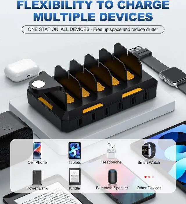 Alt view image 4 of 7 - Charging Station for Multiple Devices, Honcila 6 in 1 Multi Charger Station Charging Dock for Cellphone Tablet iPhone iPad and More - 50W Charging Station Organizer with 6 Mixed Charging Cables