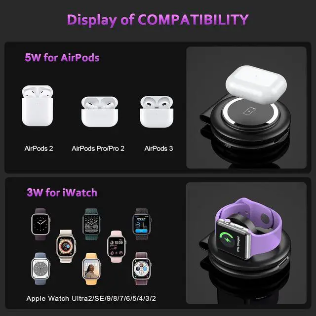 Alt view image 6 of 7 - UCOMX Nano Mini Magnetic 2 in 1 Wireless Charger,Traveler Wireless Folding Charging Station,Compatible for iPhone 12/13/14/15 Pro Max,AirPods Pro,iWatch Ultra,Travel Charger for Multple Devices