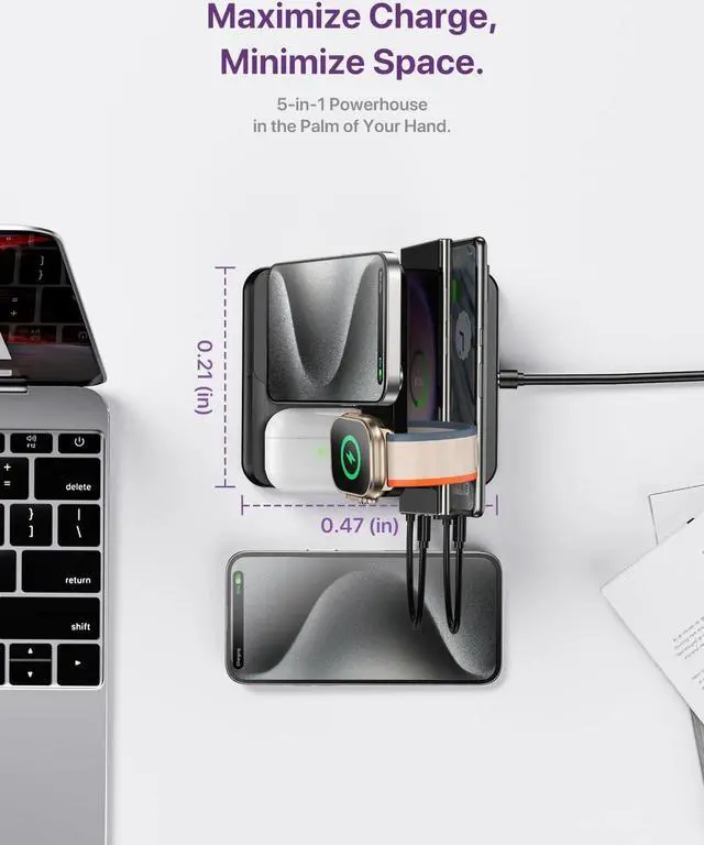 Alt view image 3 of 6 - Intoval 5-in-1 Charging Station, for iPhones 15 Pro/15 Pro Max/15 and Androids, iPad Pro/Air/Mini, Apple Watch 9/Ultra 2/Ultra/8/7/7/SE, Wireless Charging Dock for Multiple Devices (G805, Pink)