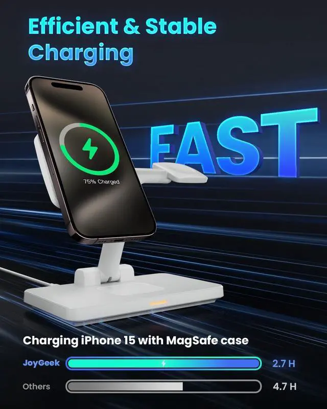 Alt view image 2 of 7 - 3-in-1 Foldable Charger Stand for MagSafe: JoyGeek Wireless Charging Station for iPhone 15/14/13/12 Pro Max Plus Mini, Magnetic Mag-Safe Dock for Apple Watch Ultra/SE/9/8/7/6/5/4/3/2, Air Pods Pro/3/2