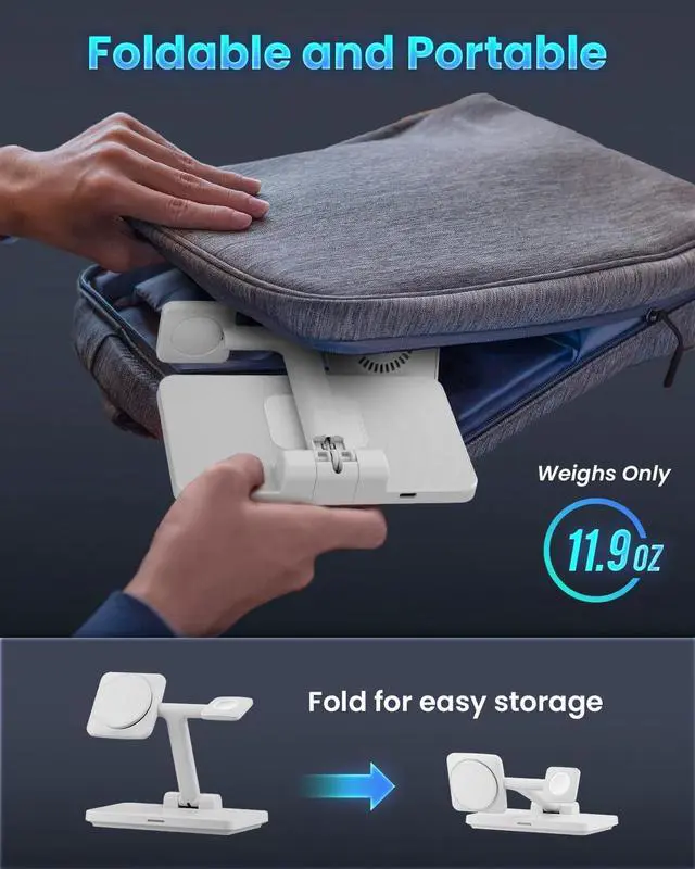 Alt view image 7 of 7 - 3-in-1 Foldable Charger Stand for MagSafe: JoyGeek Wireless Charging Station for iPhone 15/14/13/12 Pro Max Plus Mini, Magnetic Mag-Safe Dock for Apple Watch Ultra/SE/9/8/7/6/5/4/3/2, Air Pods Pro/3/2