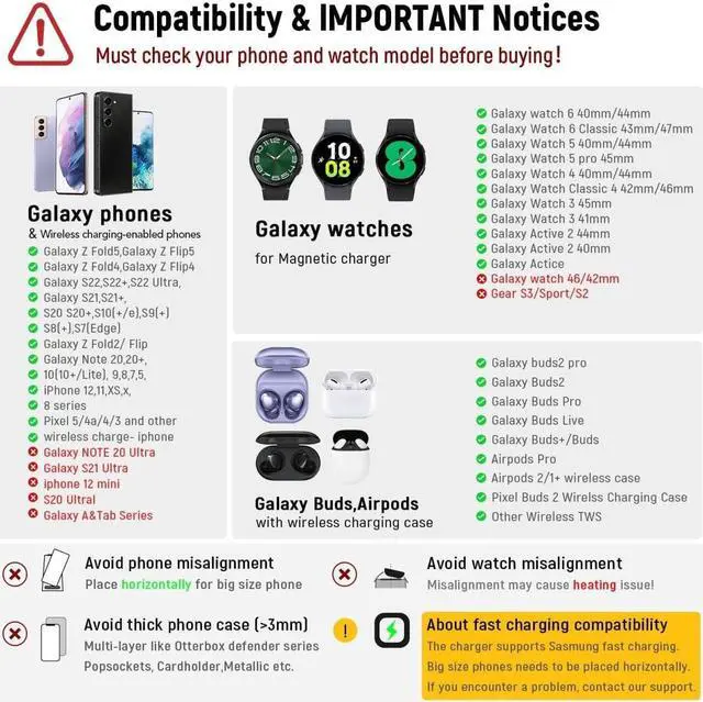 Alt view image 2 of 7 - Wireless Charging Station for Samsung Wireless Charger Stand Magnet Galaxy S24 Ultra/S24/S23/S22/S21/S20/S10/Note 20/10/9/8 Galaxy Watch 6/5 Pro/4/3 Active 2/1 Galaxy Buds2 Pro/Live Multiple Devices