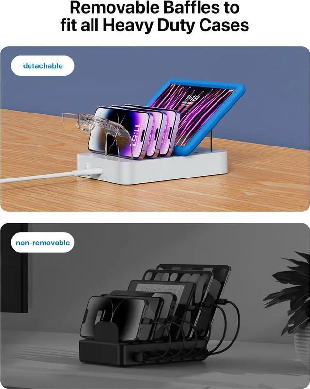 Alt view image 3 of 7 - SooPii 6-Port USB C Charging Station for Multiple Devices 2 PD 20W Fast Charging for lPhone 15 and More 6 Charging Cables and 2in1 Holder for IWatch Charger & Air Pods Included