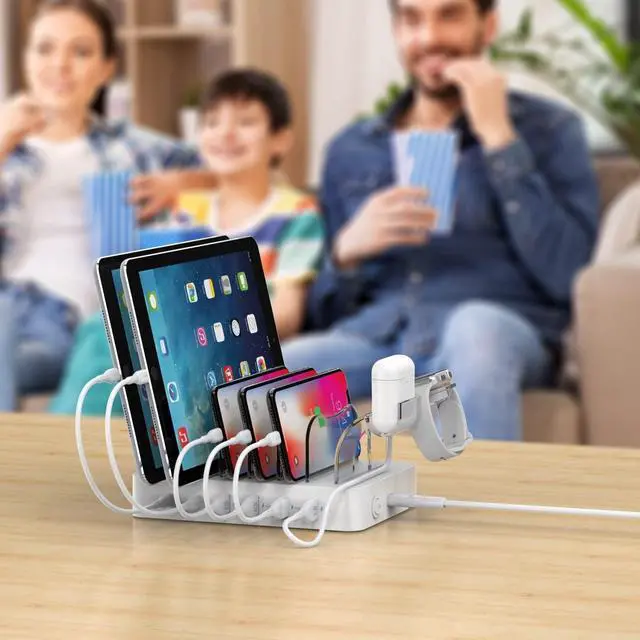 Alt view image 4 of 7 - SooPii 6-Port USB C Charging Station for Multiple Devices 2 PD 20W Fast Charging for lPhone 15 and More 6 Charging Cables and 2in1 Holder for IWatch Charger & Air Pods Included