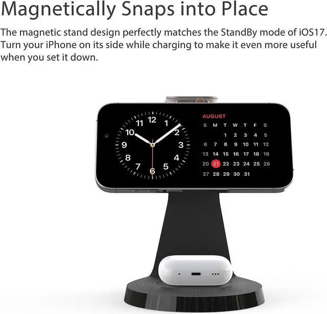 Alt view image 3 of 6 - 3 in 1 Charging Station for  Devices Mag-Safe Charger Stand Fast Charging Wireless Charger for iPhone 16/15/14/13/12 Series & AirPods & iWatch(USB-C Charger Included)