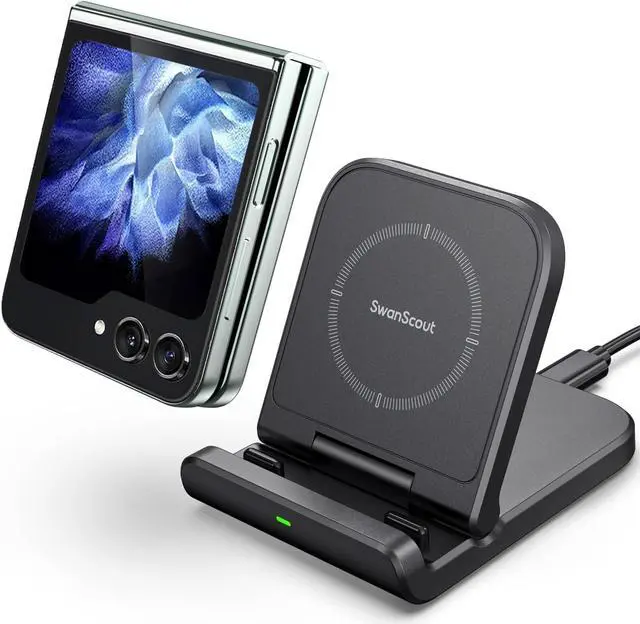 Main image of Wireless Charger for  Z Flip, Foldable Fast Wireless Charging Stand for Galaxy Z Flip 5/Z Flip 4/Z Flip 3,  Charging Station for Galaxy Z Flip Series/Moto Razr+(No Adapter)