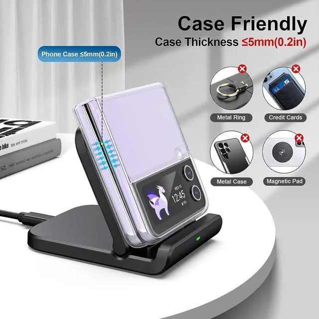 Alt view image 5 of 7 - Wireless Charger for  Z Flip, Foldable Fast Wireless Charging Stand for Galaxy Z Flip 5/Z Flip 4/Z Flip 3,  Charging Station for Galaxy Z Flip Series/Moto Razr+(No Adapter)