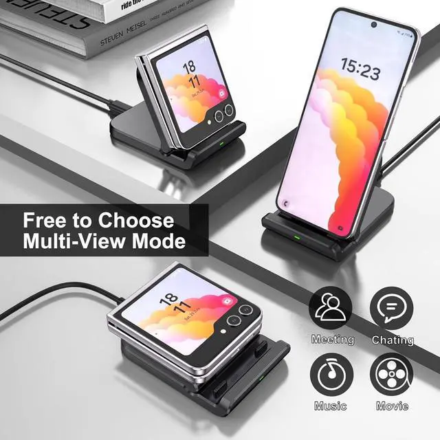 Alt view image 6 of 7 - Wireless Charger for  Z Flip, Foldable Fast Wireless Charging Stand for Galaxy Z Flip 5/Z Flip 4/Z Flip 3,  Charging Station for Galaxy Z Flip Series/Moto Razr+(No Adapter)