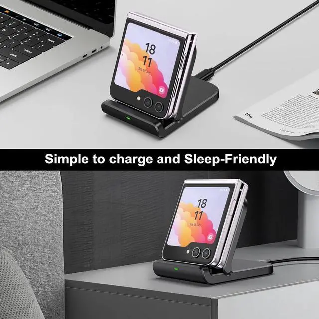Alt view image 7 of 7 - Wireless Charger for  Z Flip, Foldable Fast Wireless Charging Stand for Galaxy Z Flip 5/Z Flip 4/Z Flip 3,  Charging Station for Galaxy Z Flip Series/Moto Razr+(No Adapter)