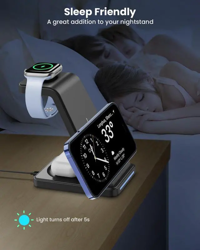 Alt view image 5 of 6 - 3 in 1 Wireless Charging Station, Wireless Charger Stand for Multiple Apple Devices, Wireless Charger for iPhone 15 14 13 12 11 Pro Max XS XR 8, Apple Watch 9 8 7 6 SE 5 4 3 2, AirPods 3/2/Pro