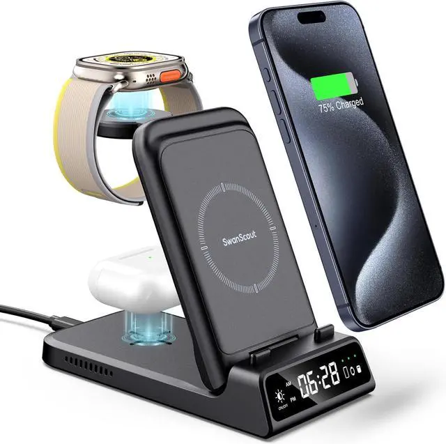 Main image of Wireless Charging Station for iPhone, Travel Portable Wireless Charger Stand for iPhone 15 Pro Max/14/13/12/11 Series, iWatch Charger for Apple Watch Ultra 2/9/8/7/6/5/SE, for Airpods Pro2