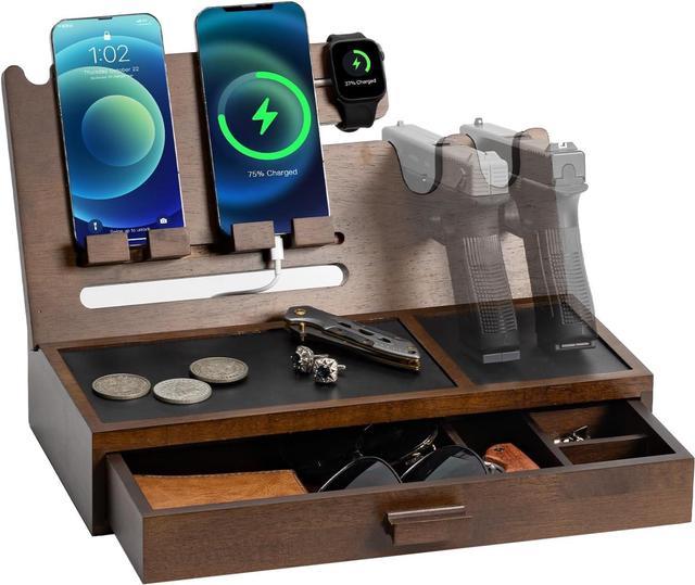 Nightstand Organizer with Gun Holder - Anniversary Gift for Husband - Gun deals Docking Station