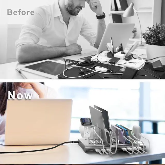 Alt view image 7 of 7 - Unitek Multi iPad Charging Station - 10 Port USB Charging Station for Multiple Devices, Fast Charging Dock Cell Phone Organizer for iPhone, iPad, Android, Tablets - Silver