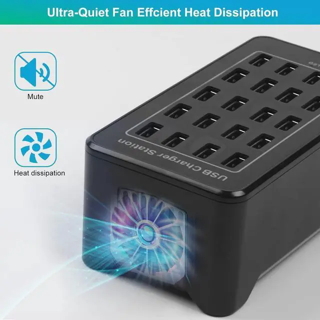 Alt view image 3 of 6 - 20-Port 100 W(20 A) Multiple USB Charger StationRISWOJOR Multiport USB Charging Station with Intelligent Detection, Compatible with Smartphones, Tablets, and More Devices