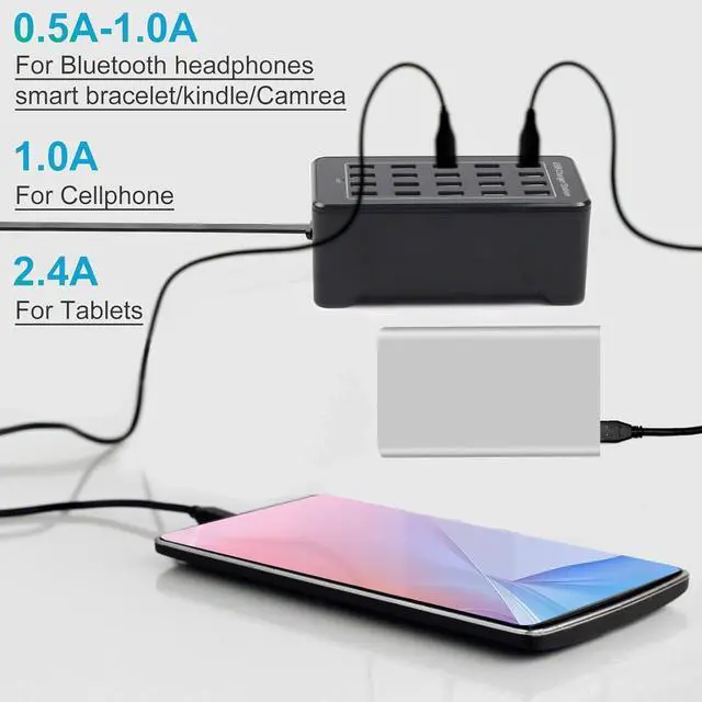Alt view image 4 of 6 - 20-Port 100 W(20 A) Multiple USB Charger StationRISWOJOR Multiport USB Charging Station with Intelligent Detection, Compatible with Smartphones, Tablets, and More Devices