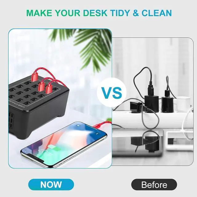 Alt view image 6 of 6 - 20-Port 100 W(20 A) Multiple USB Charger StationRISWOJOR Multiport USB Charging Station with Intelligent Detection, Compatible with Smartphones, Tablets, and More Devices